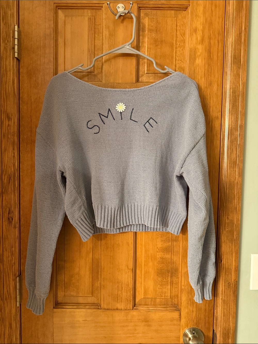 LC Lauren Conrad Light blue 'SMILE' Cropped Sweater